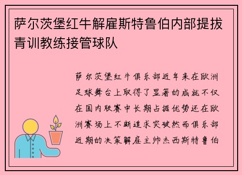 萨尔茨堡红牛解雇斯特鲁伯内部提拔青训教练接管球队